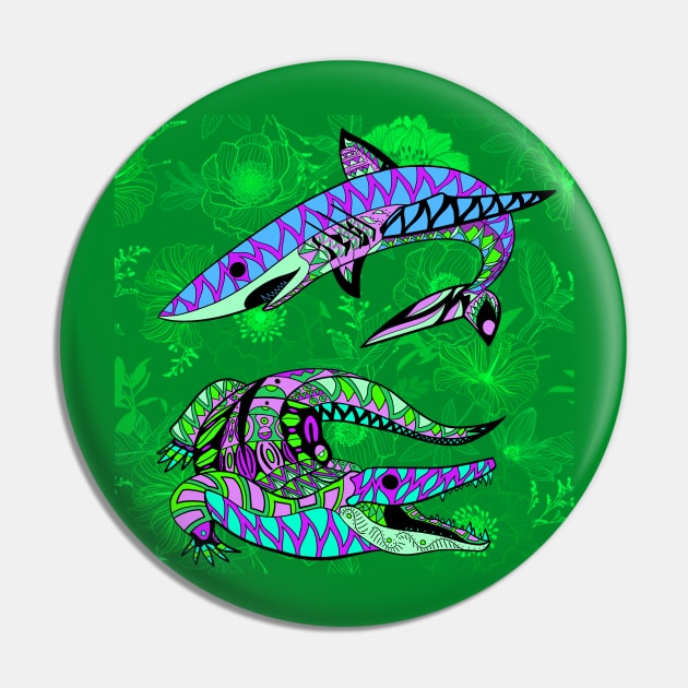 the king shark and the king gator in mandala pattern jungle Pin by jorge_lebeau