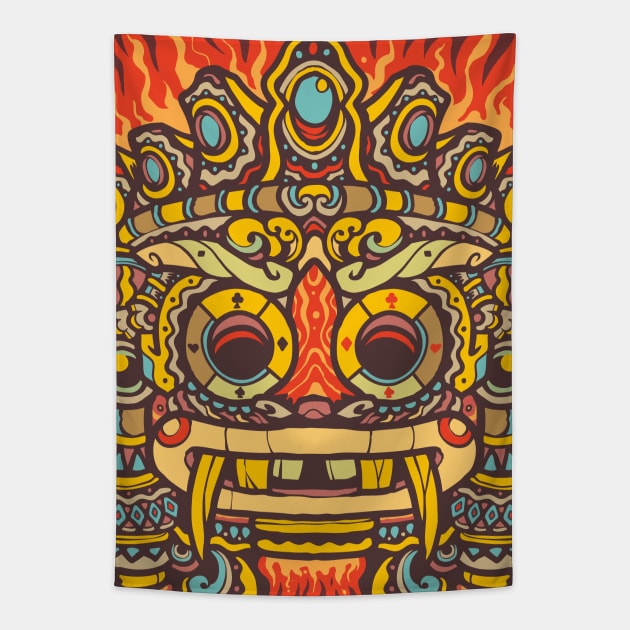 Aztec Warrior Grin Tapestry by machmigo