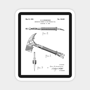 Fireman Axe Patent - Fire Fighter Art - Black And White Magnet