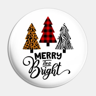 Merry And Bright Patterned Christmas Tree Pin