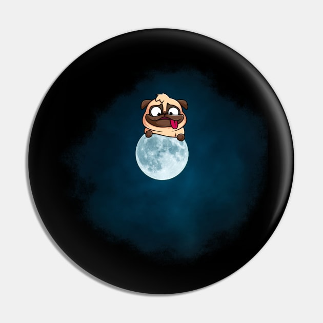 The cute little Pug in the Moon Pin by SPAZE