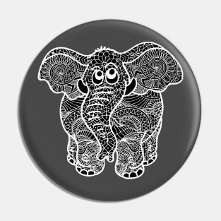Elephant Zentangle - White Pin