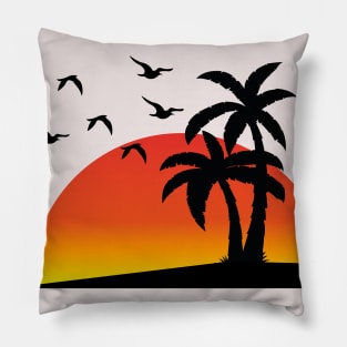 Sunset And Palm Tree Pillow