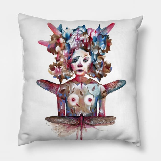 Dragonfly girl Pillow by VALENTINA BROSTEAN