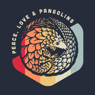 Peace, Love & Pangolins - Vintage Geometric Design T-Shirt