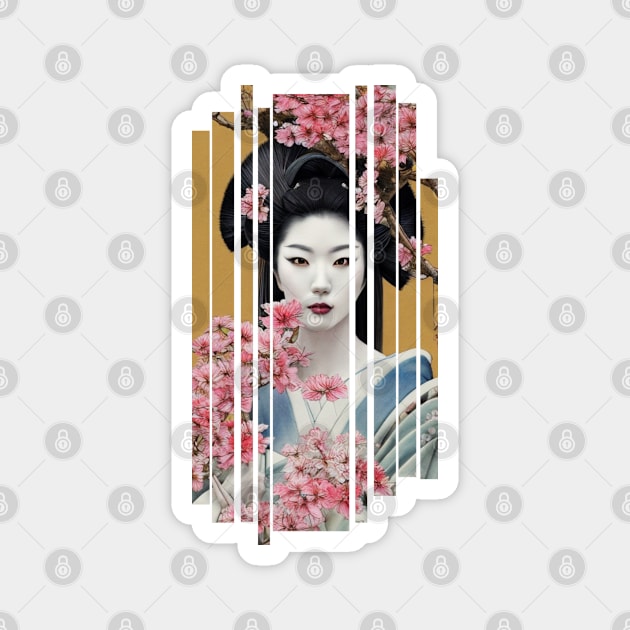 Beautiful japanese geisha with flowers Magnet by Ravenglow