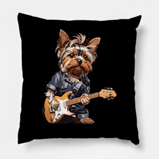 Yorkshire Terrier Playing Guitar Pillow