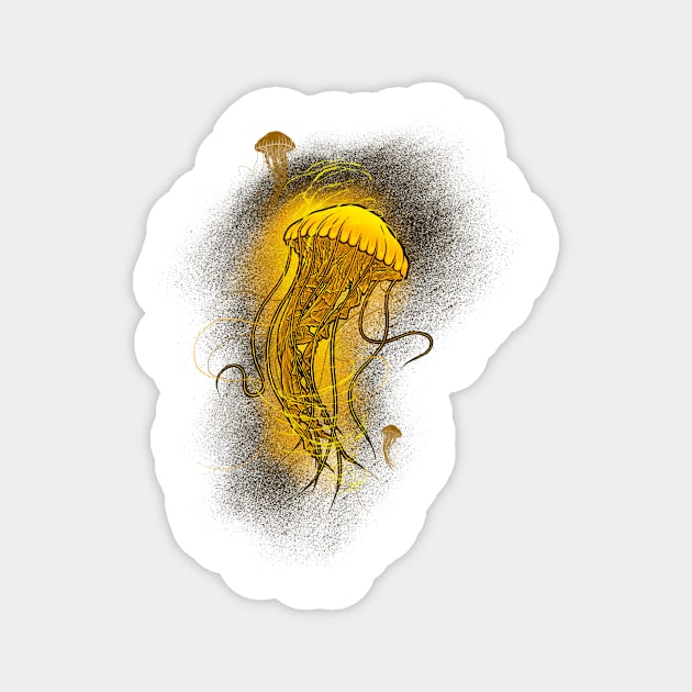 Floating golden jellyfish Magnet by Shadowbyte91