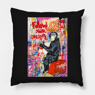 Banksy Monkey Follow Your Dreams Pillow