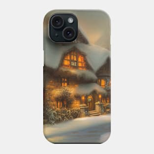 Magical Fantasy Cottage with Lights In A Snowy Scene, Scenery Nature Phone Case