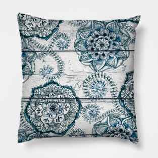 Shabby Chic Navy Blue doodles on Wood Pillow