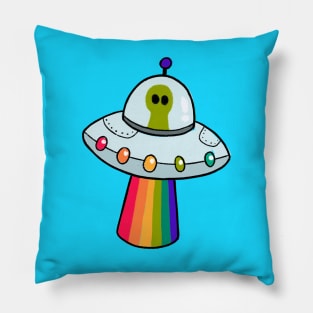 Alien Rainbow Ship Pillow