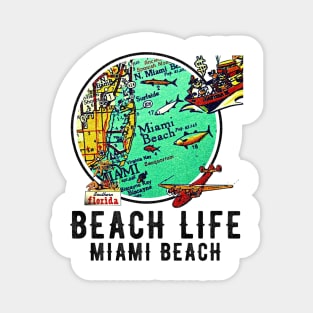 Miami Beach Florida Beach Life Distressed Vintage Old Map Magnet