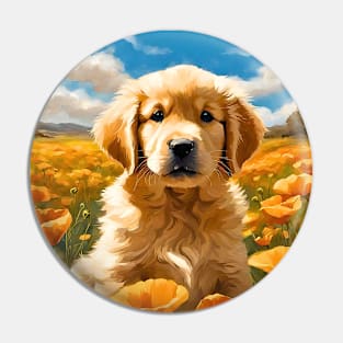 California Poppy Golden Retriever Puppy Pin