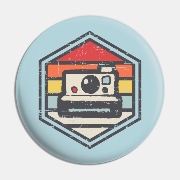 Retro Badge Polaroid Camera Light T-Shirt Pin by rojakdesigns