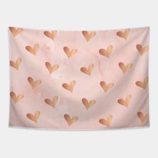 Rose Gold Hearts on Pink Marble Tapestry