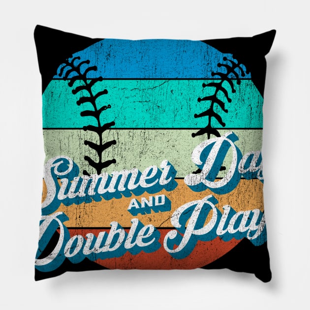 70s Style Retro Baseball Summer Days and Double Plays design graphic Pillow by Vector Deluxe