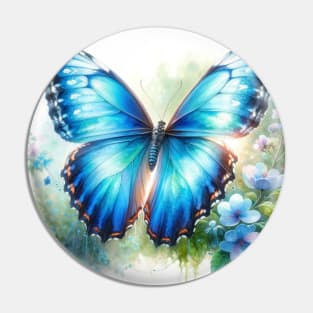 Flutter of Elegance: Blue Morpho Butterfly Watercolor Pin