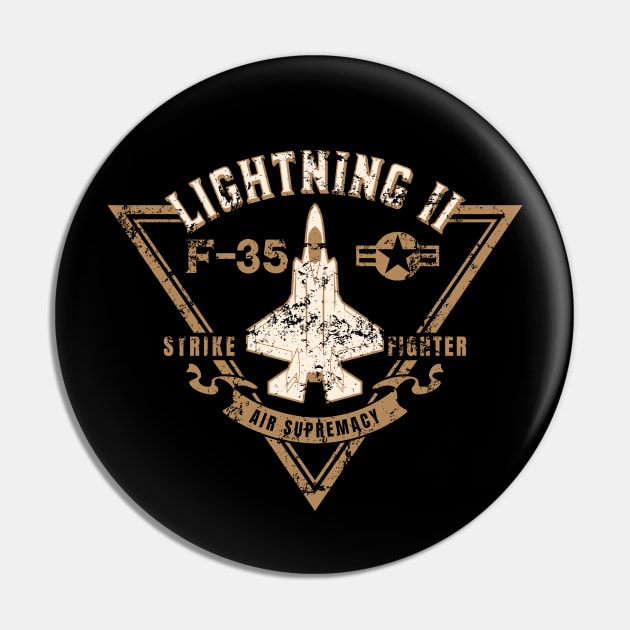 F-35 Lightning II Strike Fighter Jet Aircraft Distressed Design Pin by hobrath