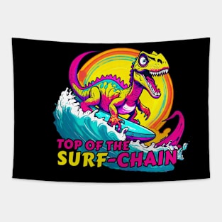 Anime Dinosaur Surfing Funny Tapestry