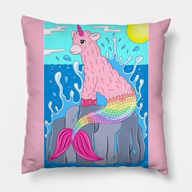 Llamacorn mermaid Pillow by MelanieJeyakkumar