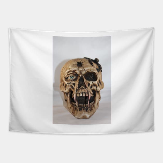 Skull with Bullet Hole and  Scorpion shot closeup Tapestry by ROBERTDBROZEK