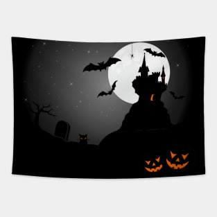 Halloween Graveyard - Pumpkins, Bats and Cats Tapestry