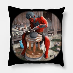 Oni Making Japanese Pottery Realistic Art Pillow