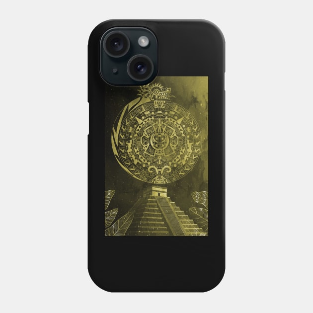 gold quetzalcoatl and the aztec calendar in teotihuacan ecopop mexican pattern Phone Case by jorge_lebeau