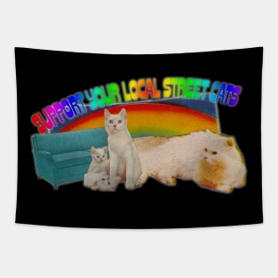 Support Your Local Street Cats  / Retro Funny Cat Lover Collage Design Tapestry