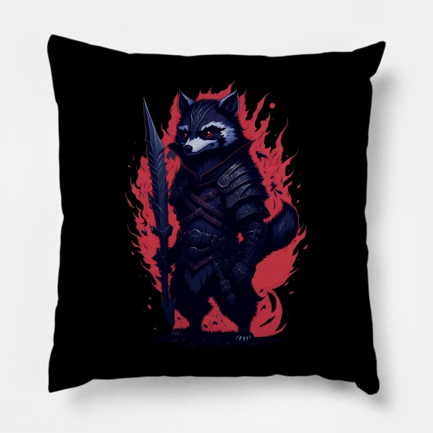 Raccoon Ninja Illustration Pillow by SergioCoelho_Arts