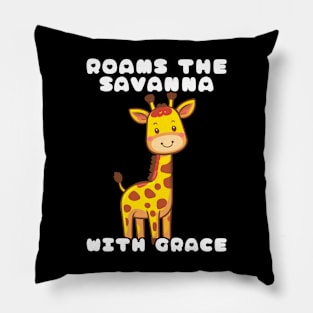 Giraffe Roams The Savanna With Grace Pillow