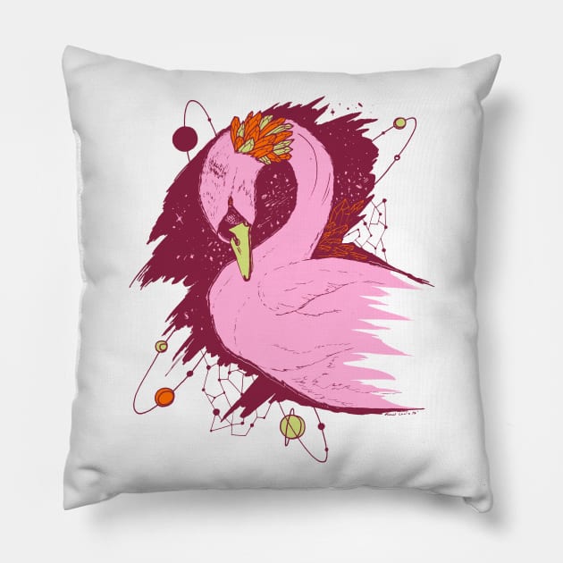 Orange and Pink Swan Among The Stars Pillow by kenallouis