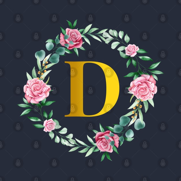 Floral Initial Wreath Monogram letter D by MyArtCornerShop