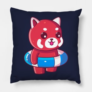 Cute red panda with swimming ring summer vacation Pillow