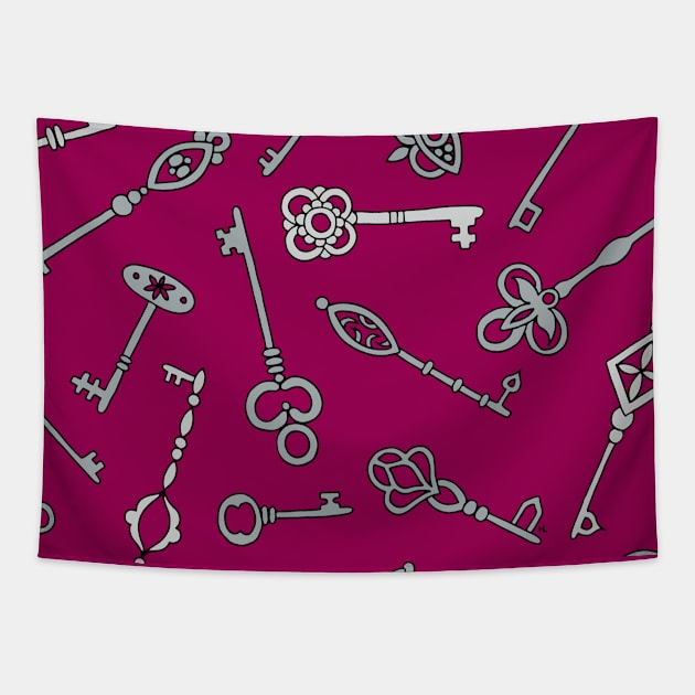 Skeleton Keys Burgundy Palette Tapestry by HLeslie Design