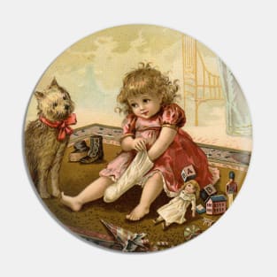 Vintage Christmas Girl Dog Pin