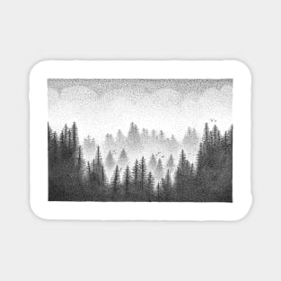 Misty Pine Forest Dotwork Magnet