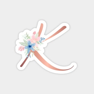 Letter K Rose Gold and Watercolor Blush Pink and Navy Magnet