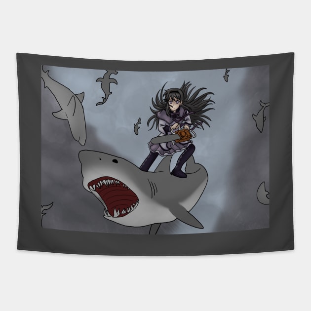 Homura VS Sharknado Tapestry by Cardcaptorkatara