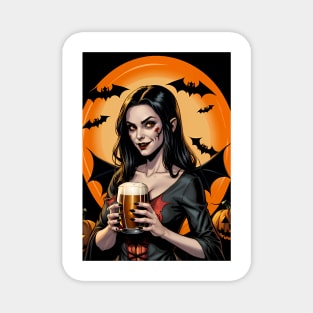 Vampire beer girl of Halloween Magnet