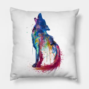 Howling Wolf Watercolor Silhouette Pillow