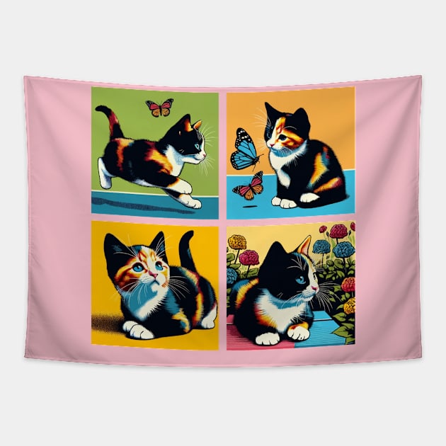 Cat Calico Pop Art - Cute Kitties Tapestry by PawPopArt