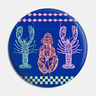 Gingham Blue Lobster Pin