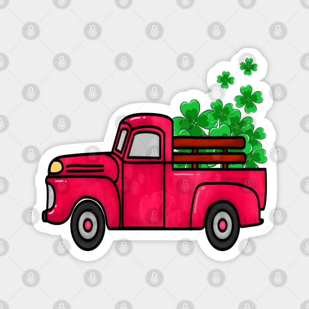 PINK St Patricks Day Kids Truck with shamrock Magnet by lunamoonart