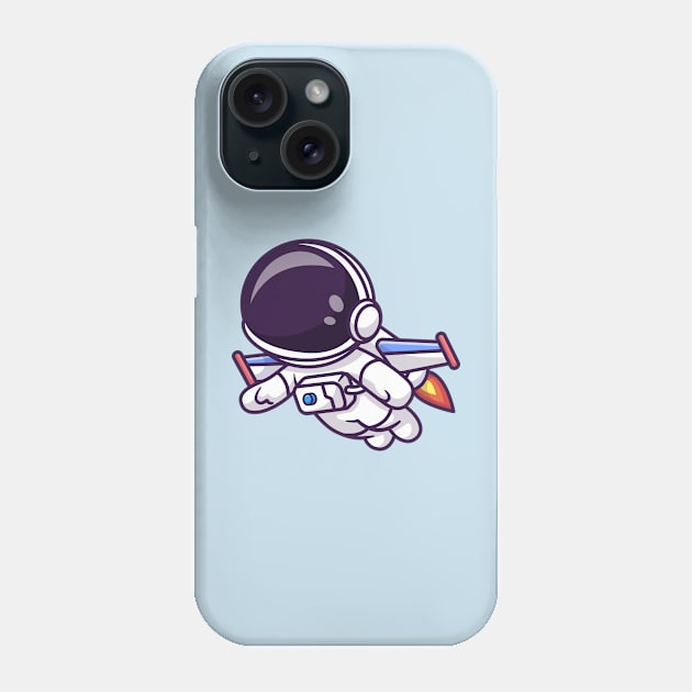 Cute Astronaut Flying With Rocket Cartoon Phone Case by Catalyst Labs