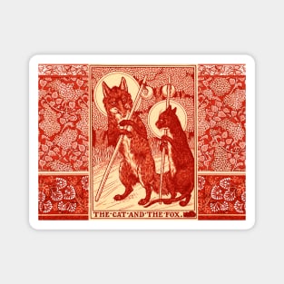 THE CAT AND THE FOX Forest Animals Red White Floral Magnet