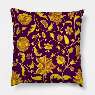 GOLD YELLOW PURPLE POMEGRANATES ,POMEGRANATE FLOWERS, LEAVES Oriental Floral Swirls Pillow