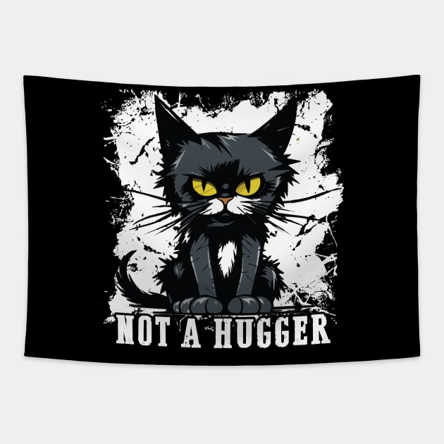 Not A Hugger - Sarcastic Disgruntled Kitty Tapestry by Graphic Duster