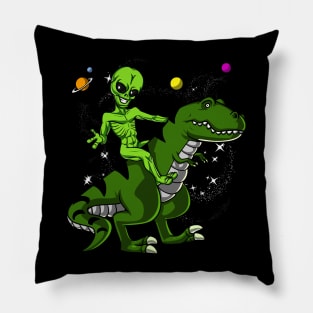 Space Alien Riding T-Rex Dinosaur Pillow